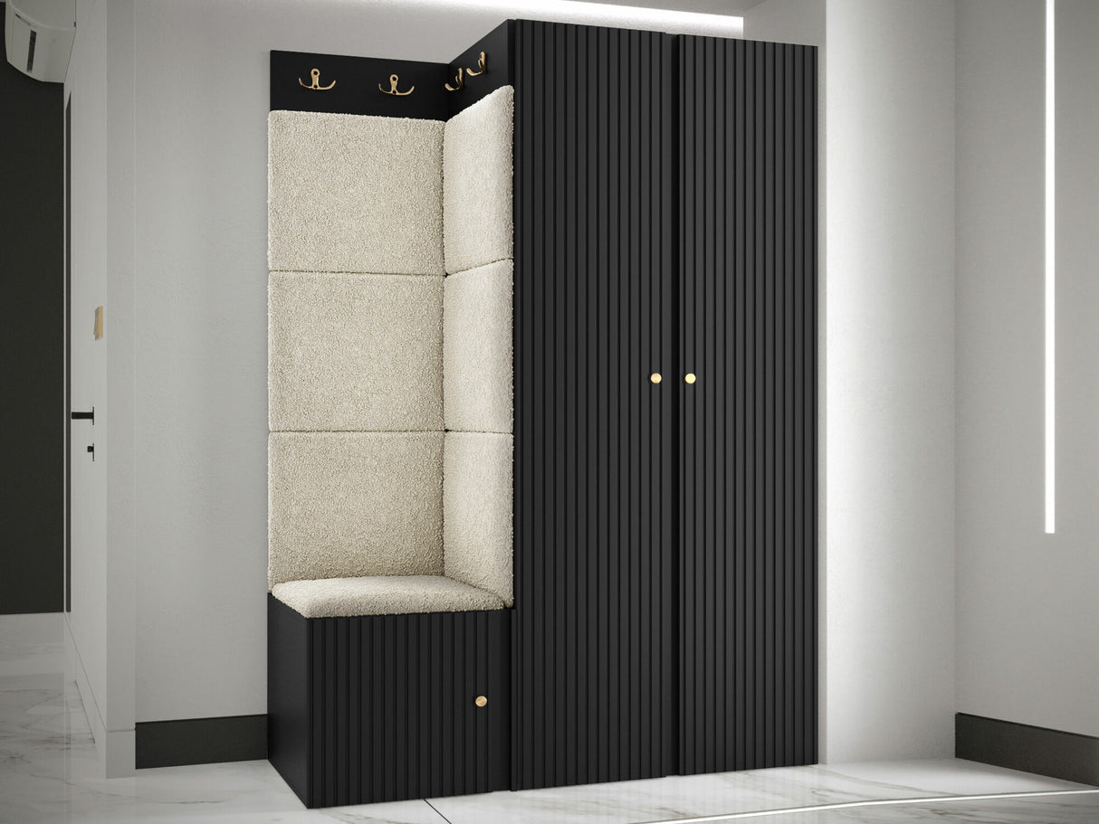 Előszoba garnitúra ORION RYFEL SLIM XXIII (Towiro), Keret színe: Fekete, Puha falpanel színe: Abriamo 3