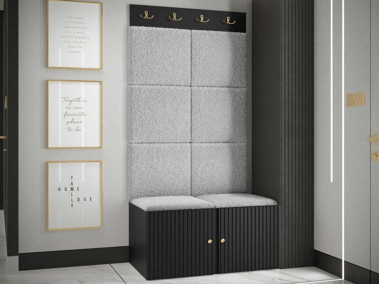 Előszoba garnitúra ORION RYFEL SLIM IV (Towiro), Keret színe: Fekete, Puha falpanel színe: Abriamo 6