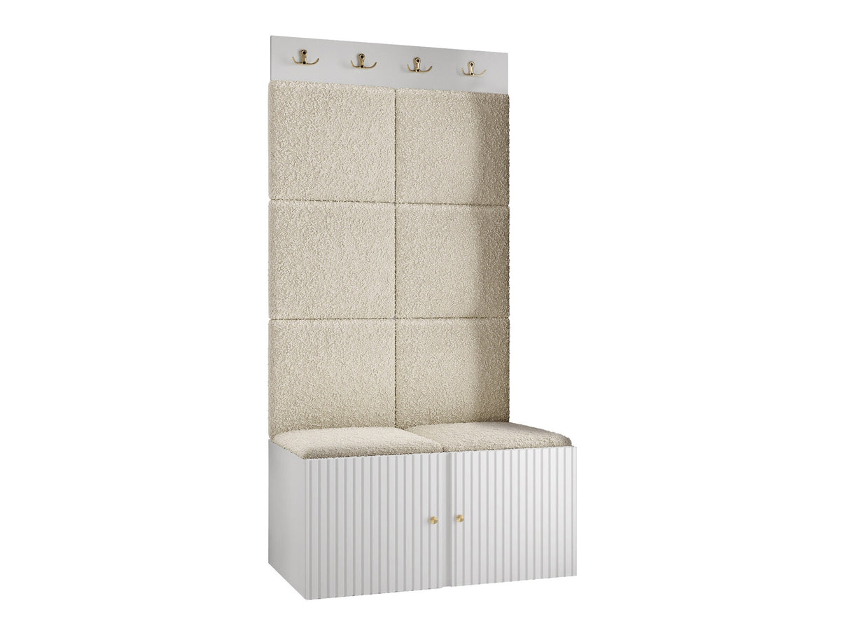 Előszoba garnitúra ORION RYFEL SLIM IV (Towiro), Keret színe: Fehér, Puha falpanel színe: Abriamo 3