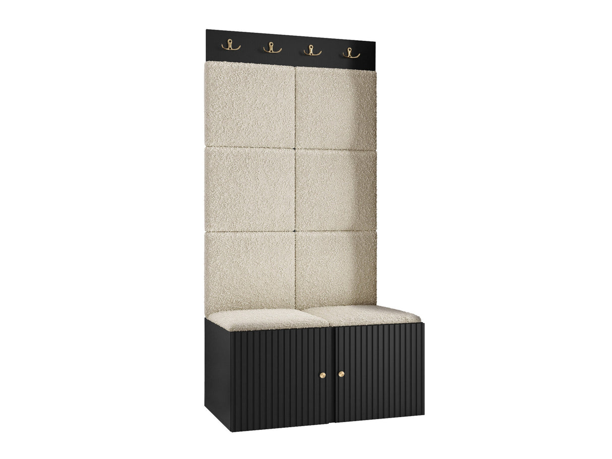 Előszoba garnitúra ORION RYFEL SLIM IV (Towiro), Keret színe: Fekete, Puha falpanel színe: Abriamo 3