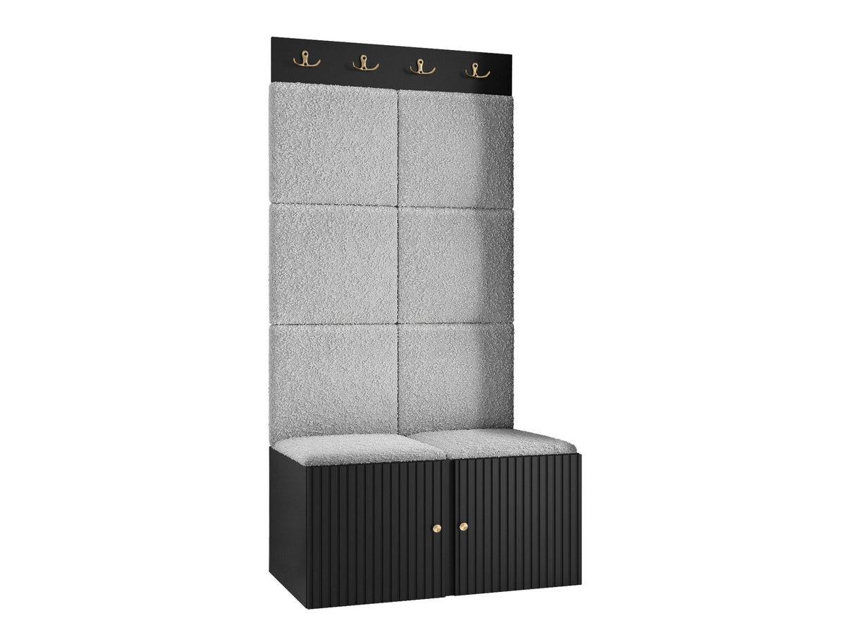 Előszoba garnitúra ORION RYFEL SLIM IV (Towiro), Keret színe: Fekete, Puha falpanel színe: Abriamo 6