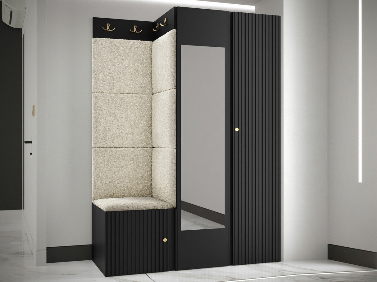 Előszoba garnitúra ORION RYFEL SLIM XXIV ( Towiro), Keret színe: Fekete, Puha falpanel színe: Abriamo 3