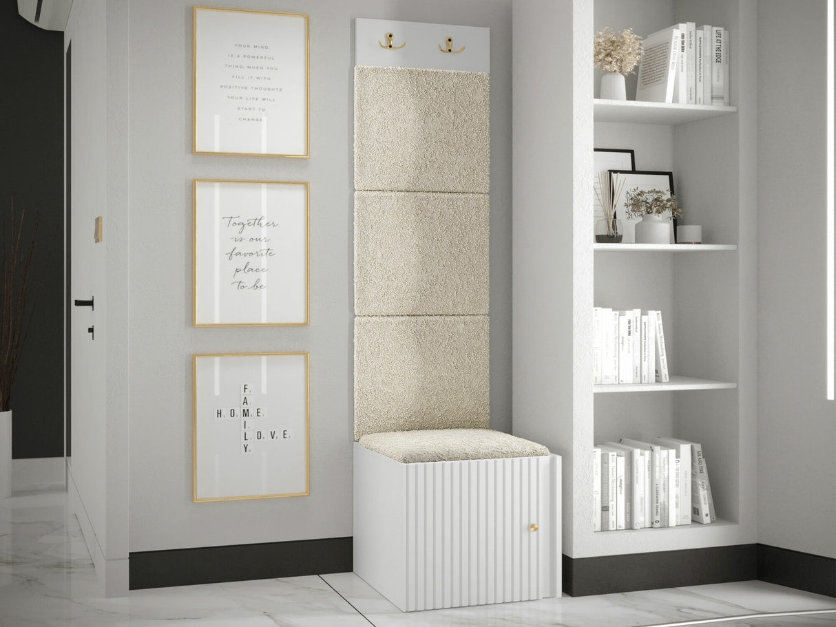 Előszoba garnitúra ORION RYFEL SLIM XXII (Towiro), Keret színe: Fehér, Puha falpanel színe: Abriamo 3