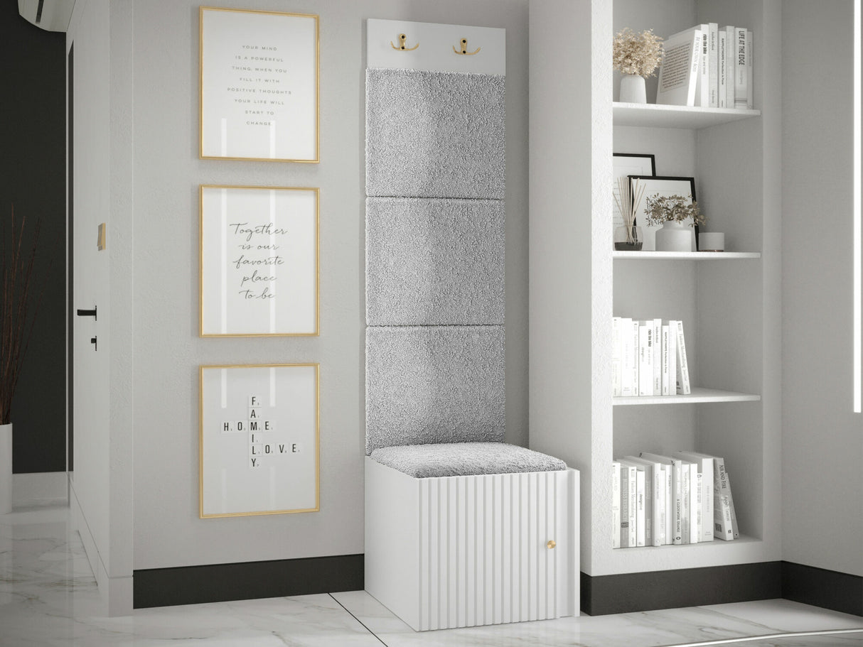 Előszoba garnitúra ORION RYFEL SLIM XXII (Towiro), Keret színe: Fehér, Puha falpanel színe: Abriamo 6