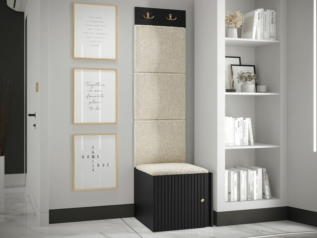 Előszoba garnitúra ORION RYFEL SLIM XXII (Towiro), Keret színe: Fekete, Puha falpanel színe: Abriamo 3