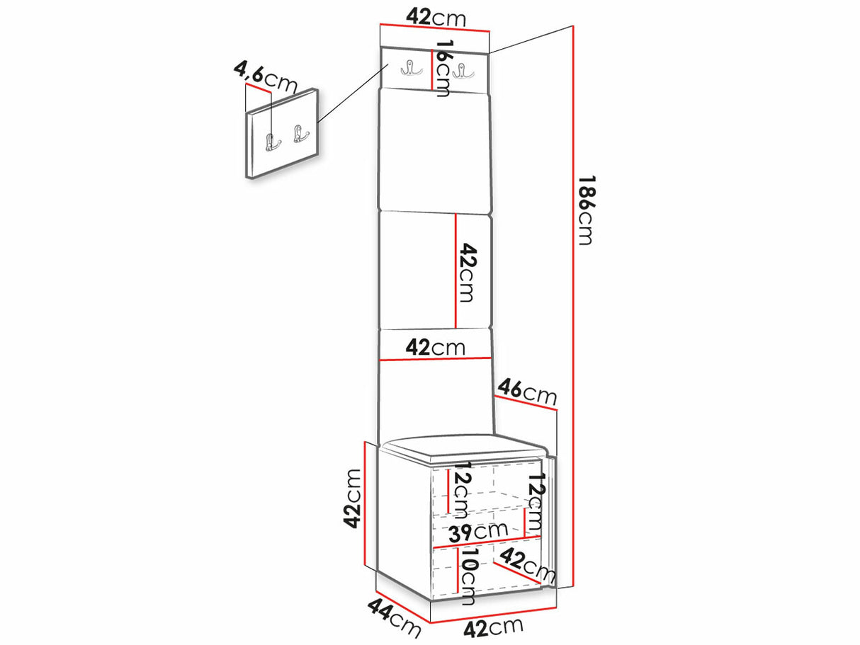 Előszoba garnitúra ORION RYFEL SLIM XXII (Towiro), Keret színe: Fekete, Puha falpanel színe: Abriamo 3
