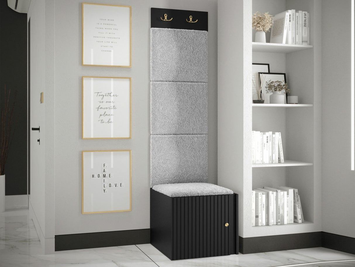 Előszoba garnitúra ORION RYFEL SLIM XXII (Towiro), Keret színe: Fekete, Puha falpanel színe: Abriamo 6