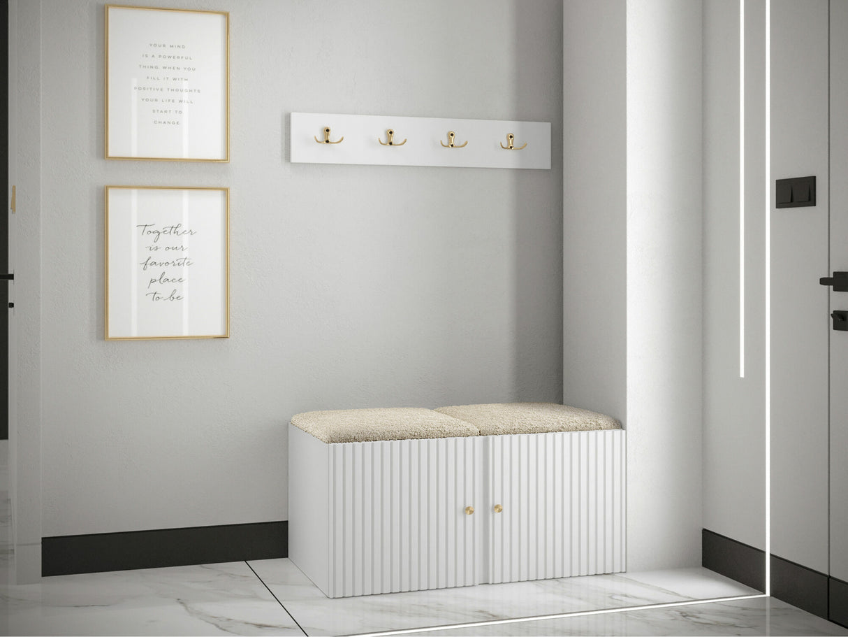 Előszoba garnitúra ORION RYFEL SLIM VI (Towiro), Keret színe: Fehér, Puha falpanel színe: Abriamo 3