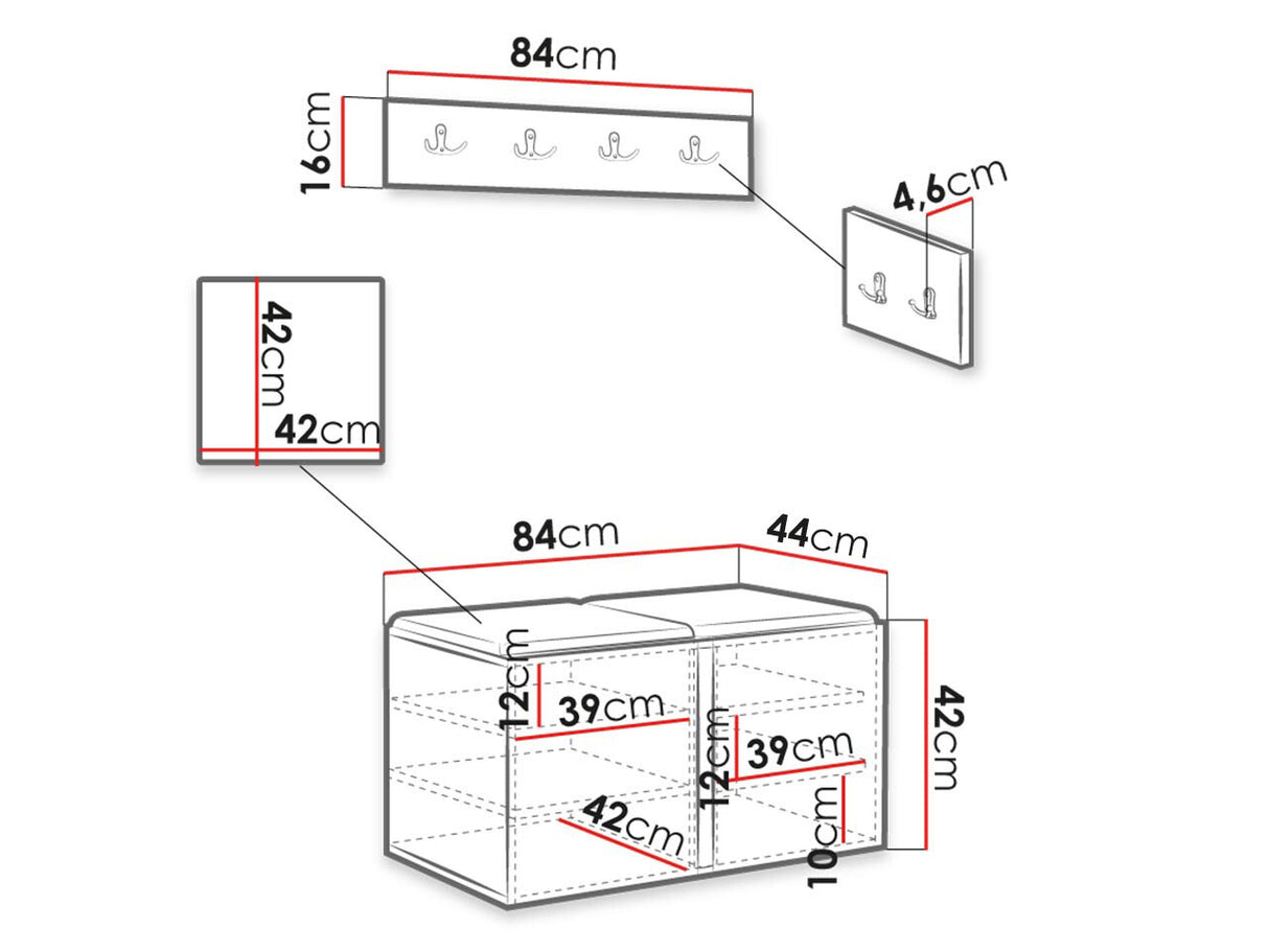 Előszoba garnitúra ORION RYFEL SLIM VI (Towiro), Keret színe: Fehér, Puha falpanel színe: Abriamo 3