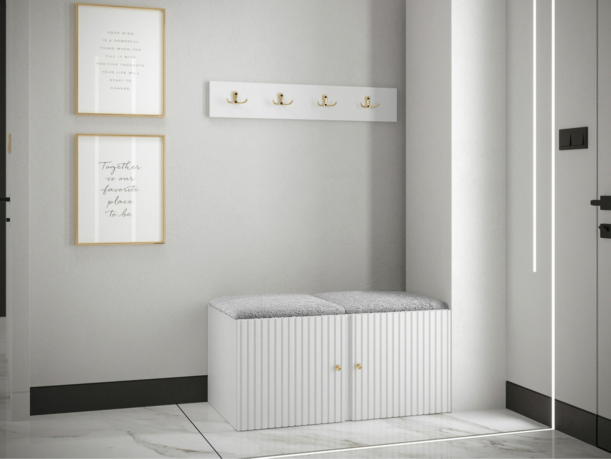 Előszoba garnitúra ORION RYFEL SLIM VI (Towiro), Keret színe: Fehér, Puha falpanel színe: Abriamo 6