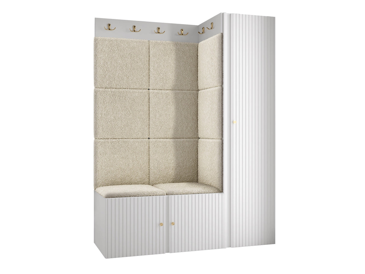 Előszoba garnitúra ORION RYFEL SLIM IX (Towiro), Keret színe: Fehér, Puha falpanel színe: Abriamo 3