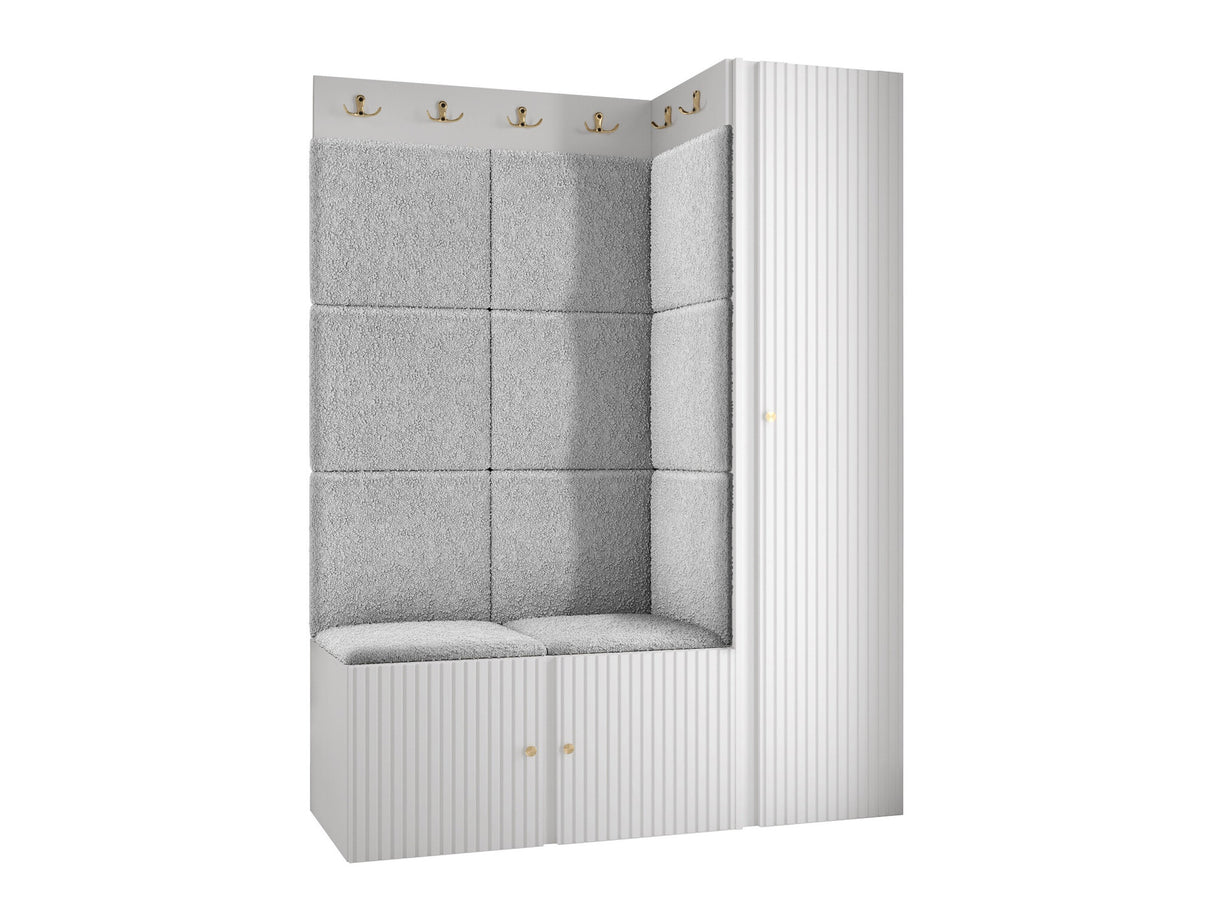 Előszoba garnitúra ORION RYFEL SLIM IX (Towiro), Keret színe: Fehér, Puha falpanel színe: Abriamo 6