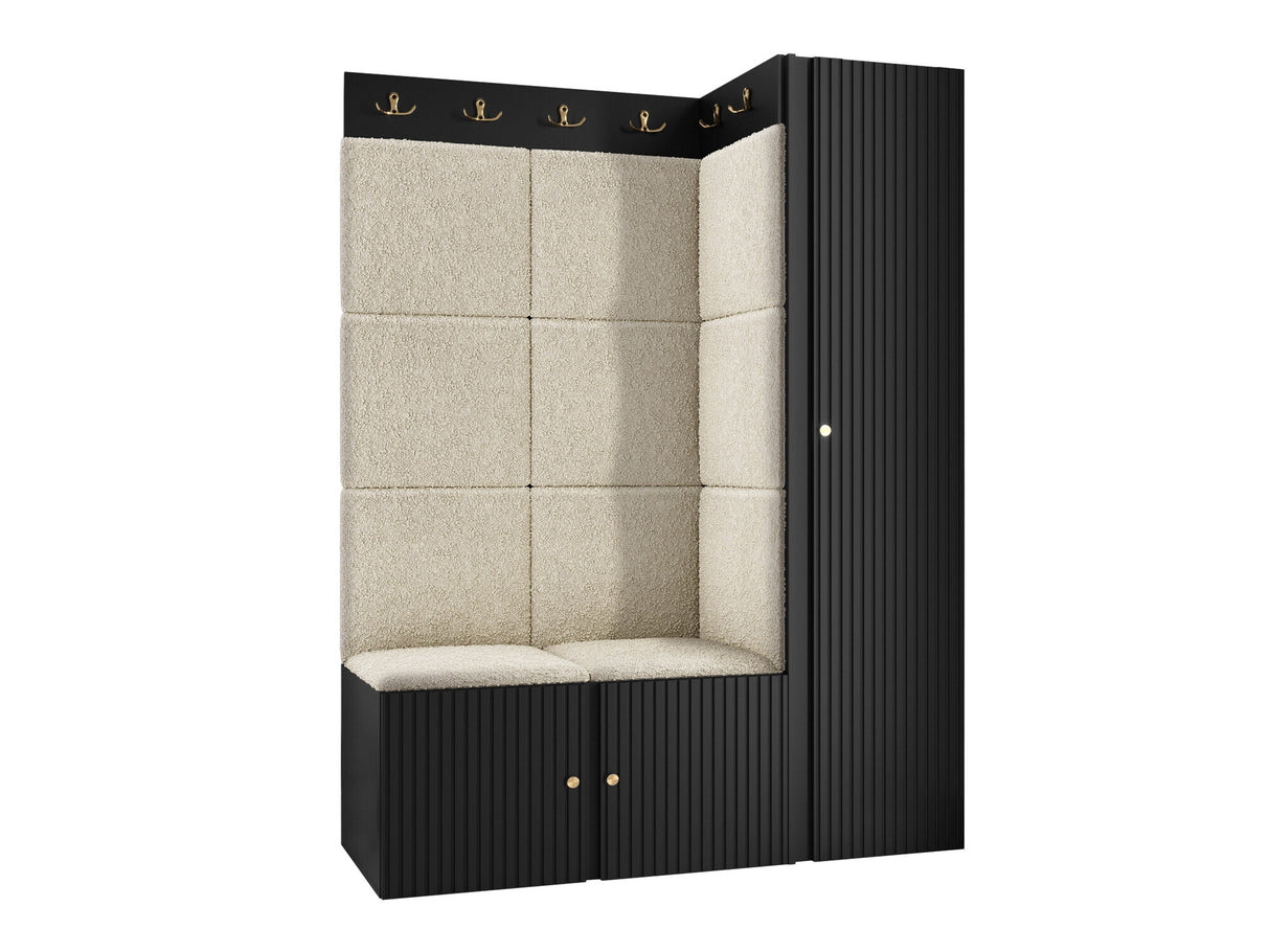 Előszoba garnitúra ORION RYFEL SLIM IX (Towiro), Keret színe: Fekete, Puha falpanel színe: Abriamo 3