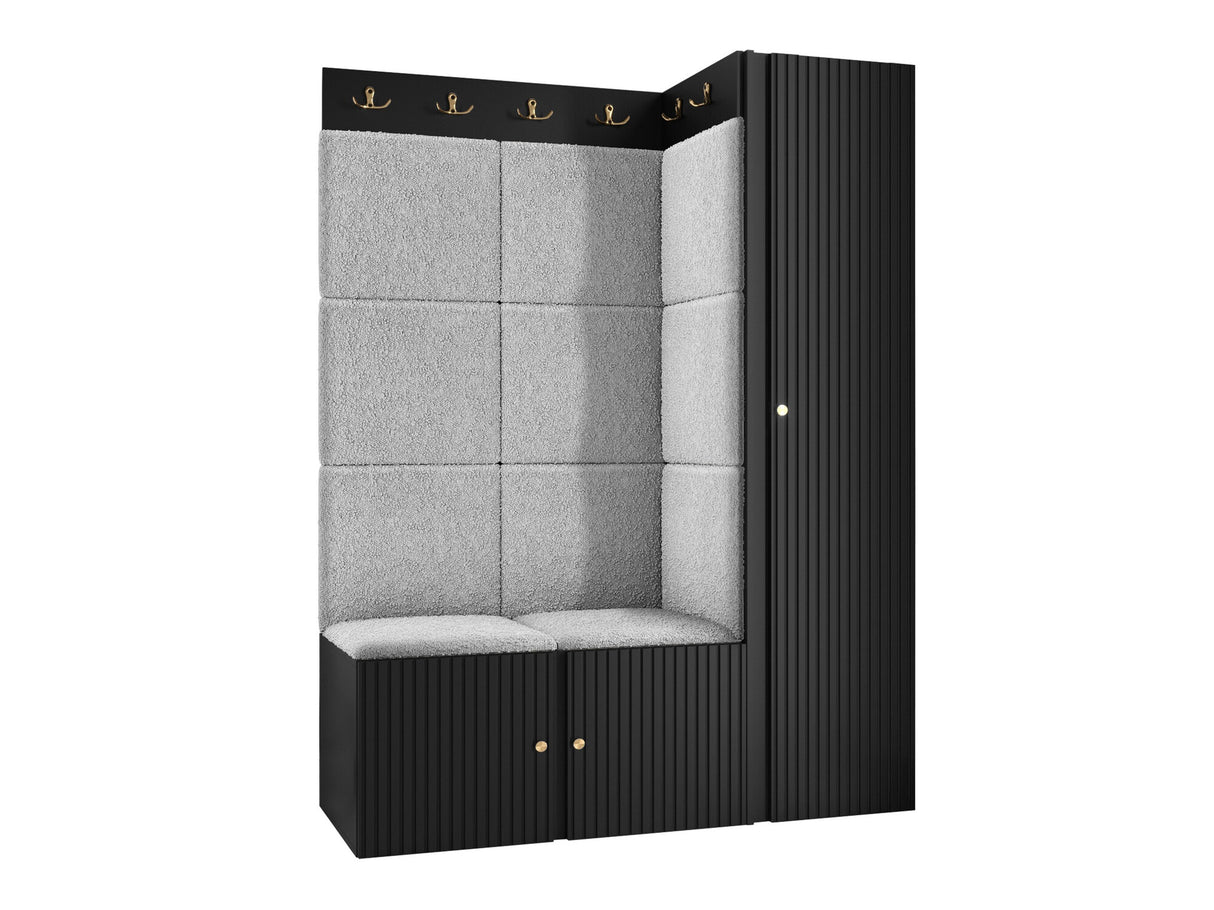 Előszoba garnitúra ORION RYFEL SLIM IX (Towiro), Keret színe: Fekete, Puha falpanel színe: Abriamo 6