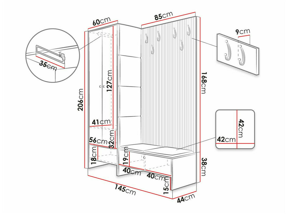 Előszoba garnitúra Balma III (Esmoltis), Szín: Artisan tölgy + Abriamo 3