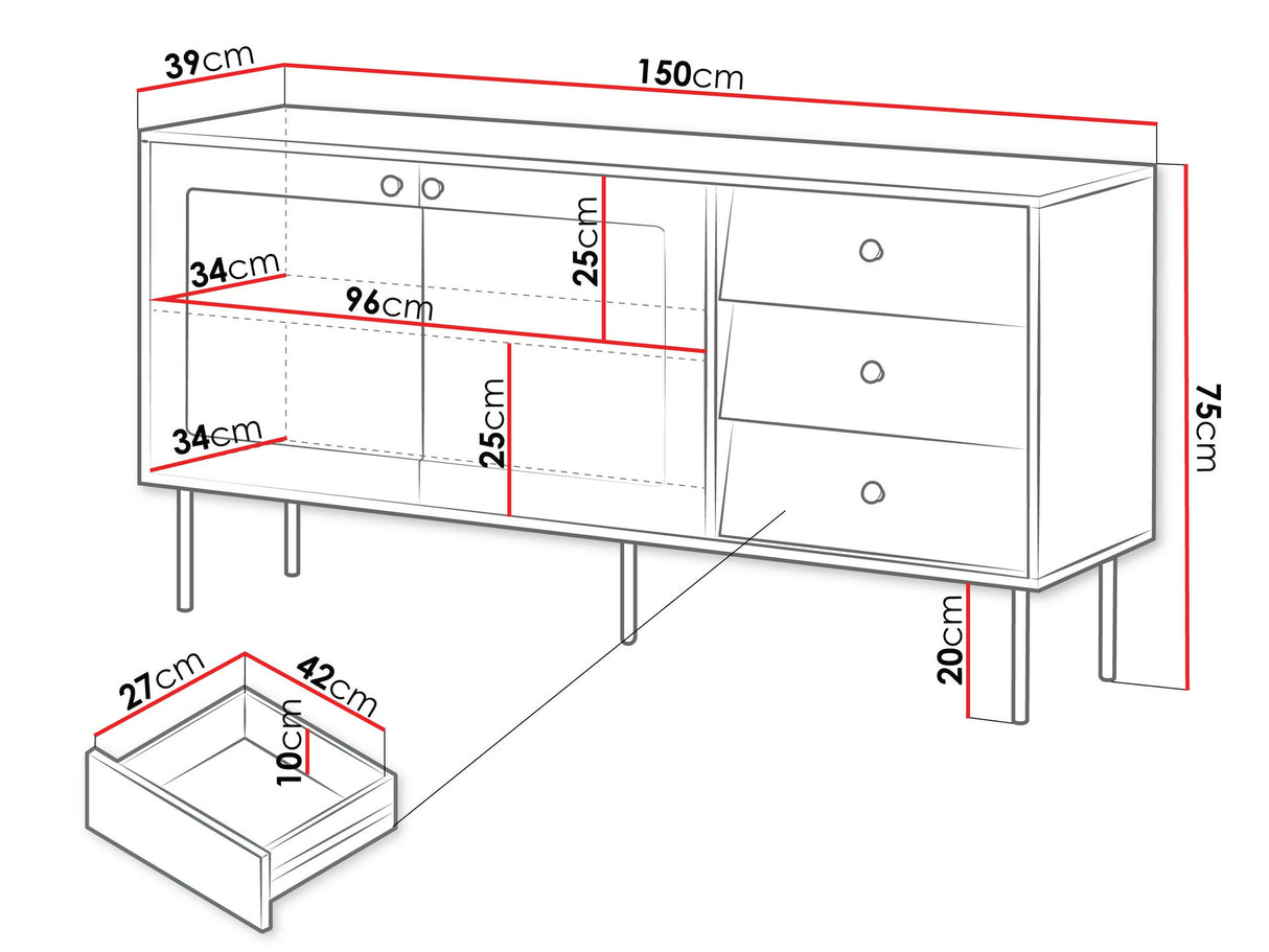 Komód Komoda VALERIO 150, Szín: Fehér