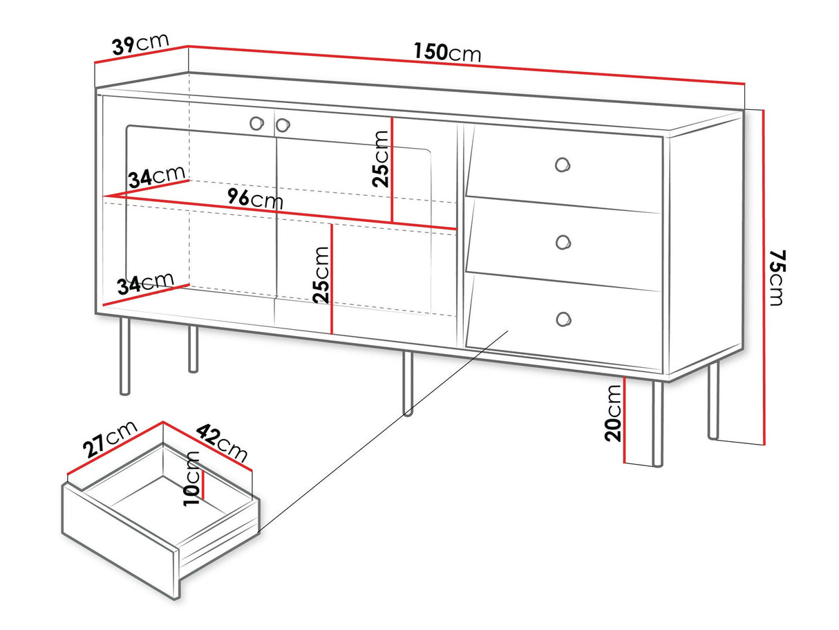 Komód Komoda VALERIO 150, Szín: Fekete