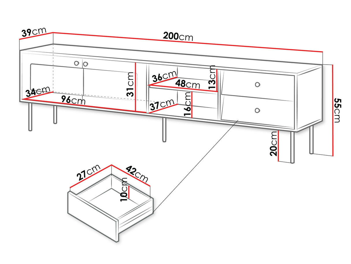 TV-állvány Szafka RTV VALERIO 200, Szín: Fekete