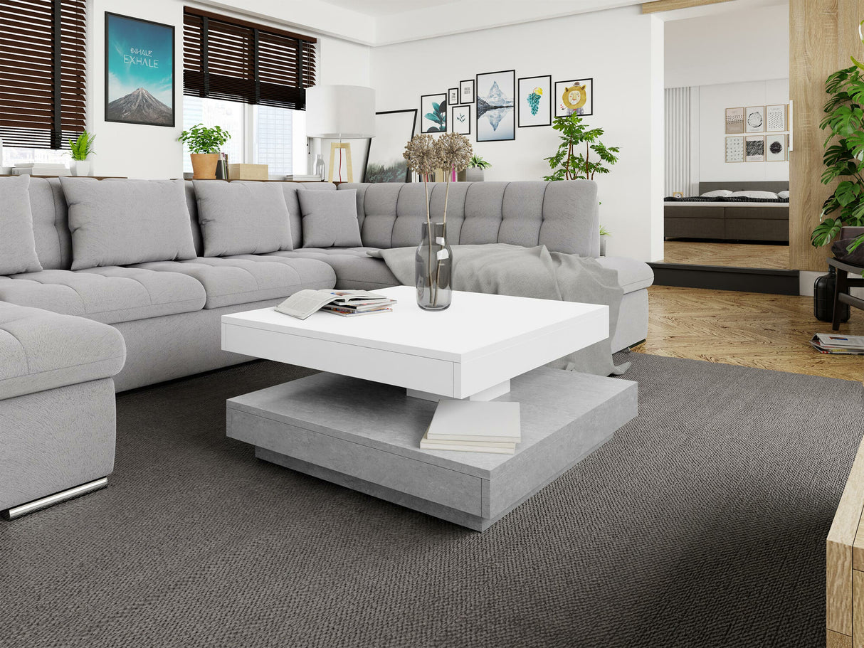 Kihajtható dohányzóasztal Nenani (Druzjan), Szín: Beton + Fehér