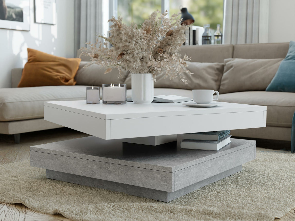 Kihajtható dohányzóasztal Nenani (Druzjan), Szín: Beton + Fehér