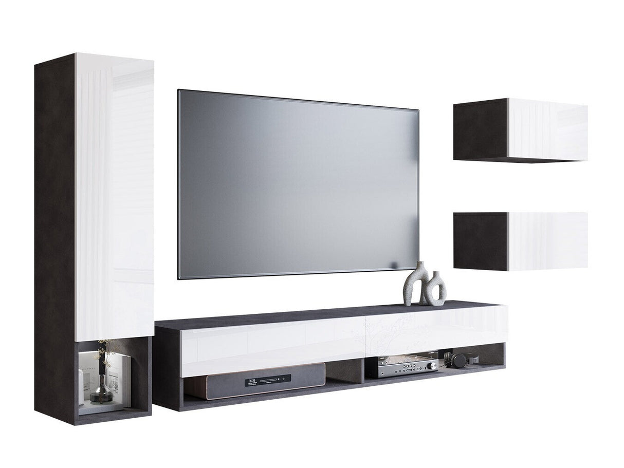 Nappali szett Amadeo (Wikez), Szín: Matera szürke + Fényes fehér, Led világítás: Nem