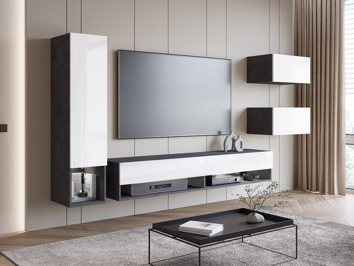 Nappali szett Amadeo (Wikez), Szín: Matera szürke + Fényes fehér, Led világítás: Igen