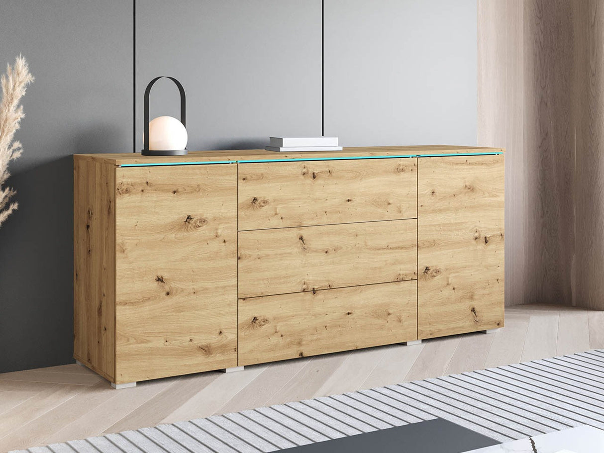 Komód VERA 150 (Sawoti), Szín: Artisan tölgy, Led világítás: Igen fehér