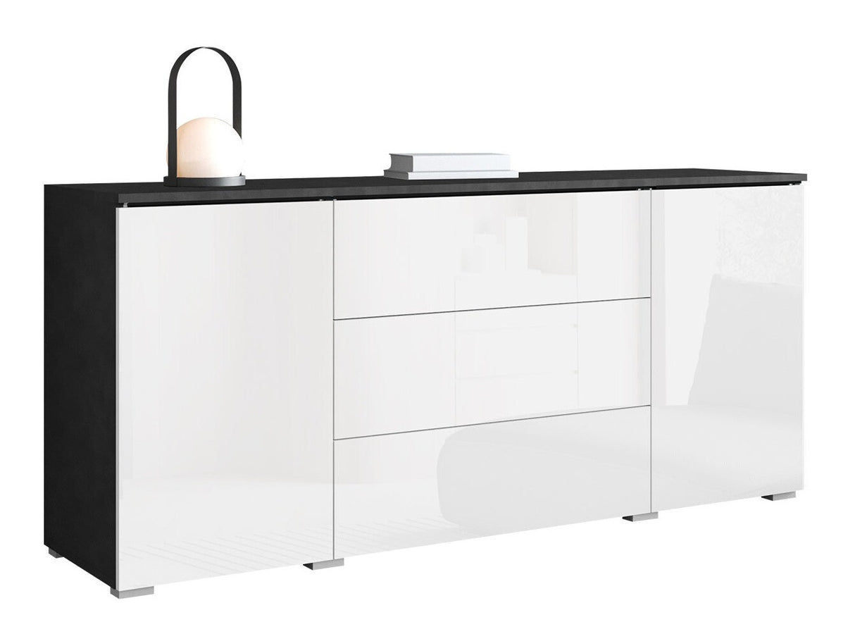 Komód VERA 150 (Sawoti), Szín: Matera szürke + Fényes fehér, Led világítás: Nem