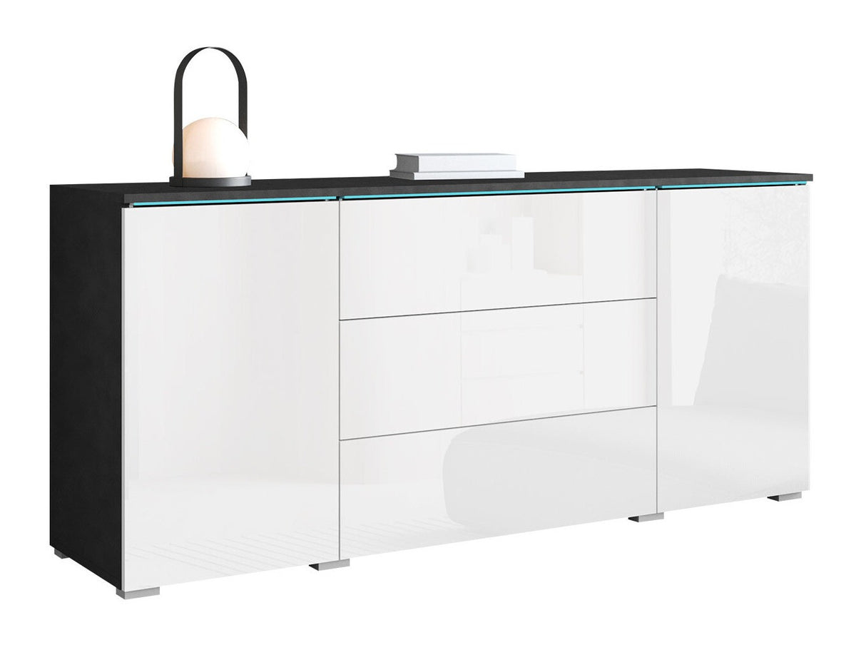 Komód VERA 150 (Sawoti), Szín: Matera szürke + Fényes fehér, Led világítás: Igen RGB