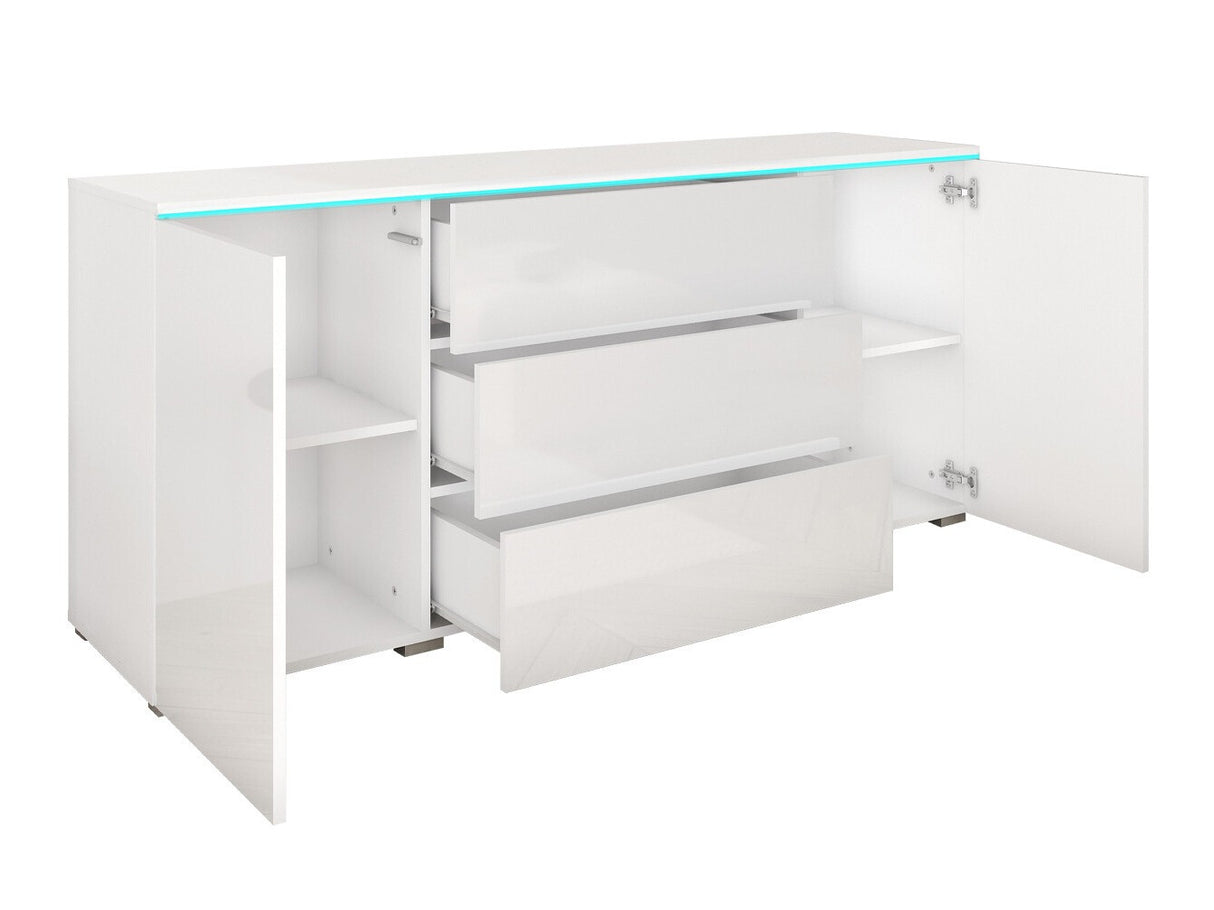 Komód VERA 150 (Sawoti), Szín: Matera szürke + Fényes fehér, Led világítás: Igen RGB