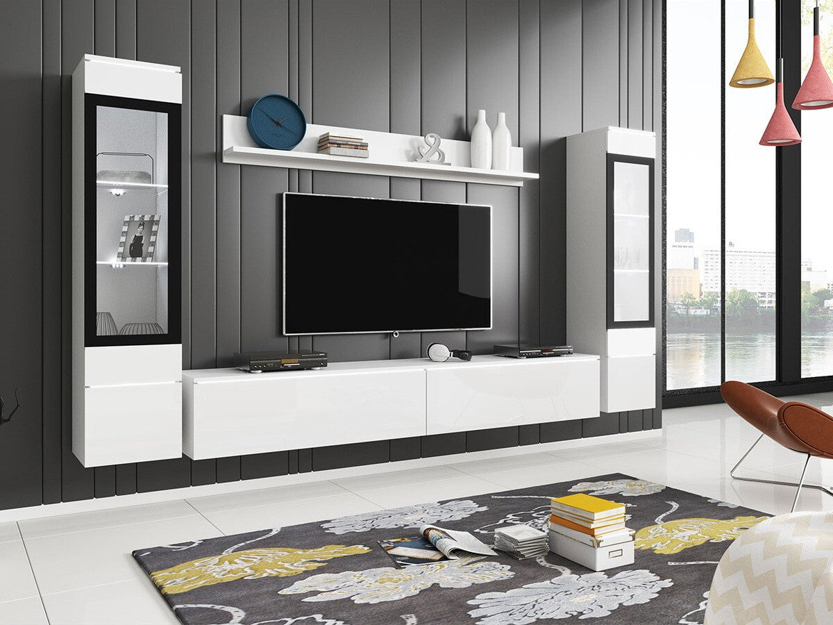 Nappali szett Vera II (Sawoti II), Szín: Fehér + Fényes fehér, Led világítás: Igen