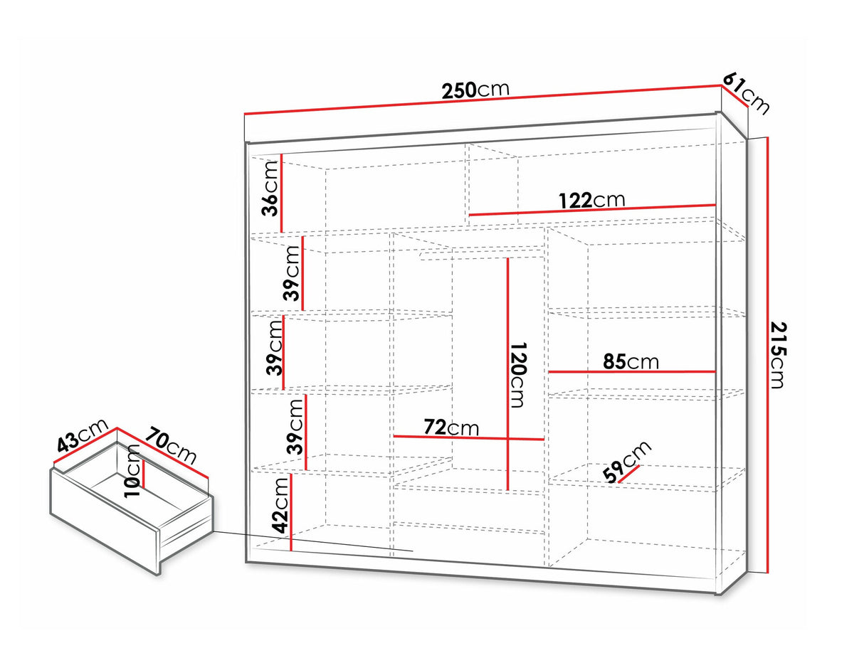 Gardróbszekrény Szafa LIZBONA II 250, Szín: Fehér