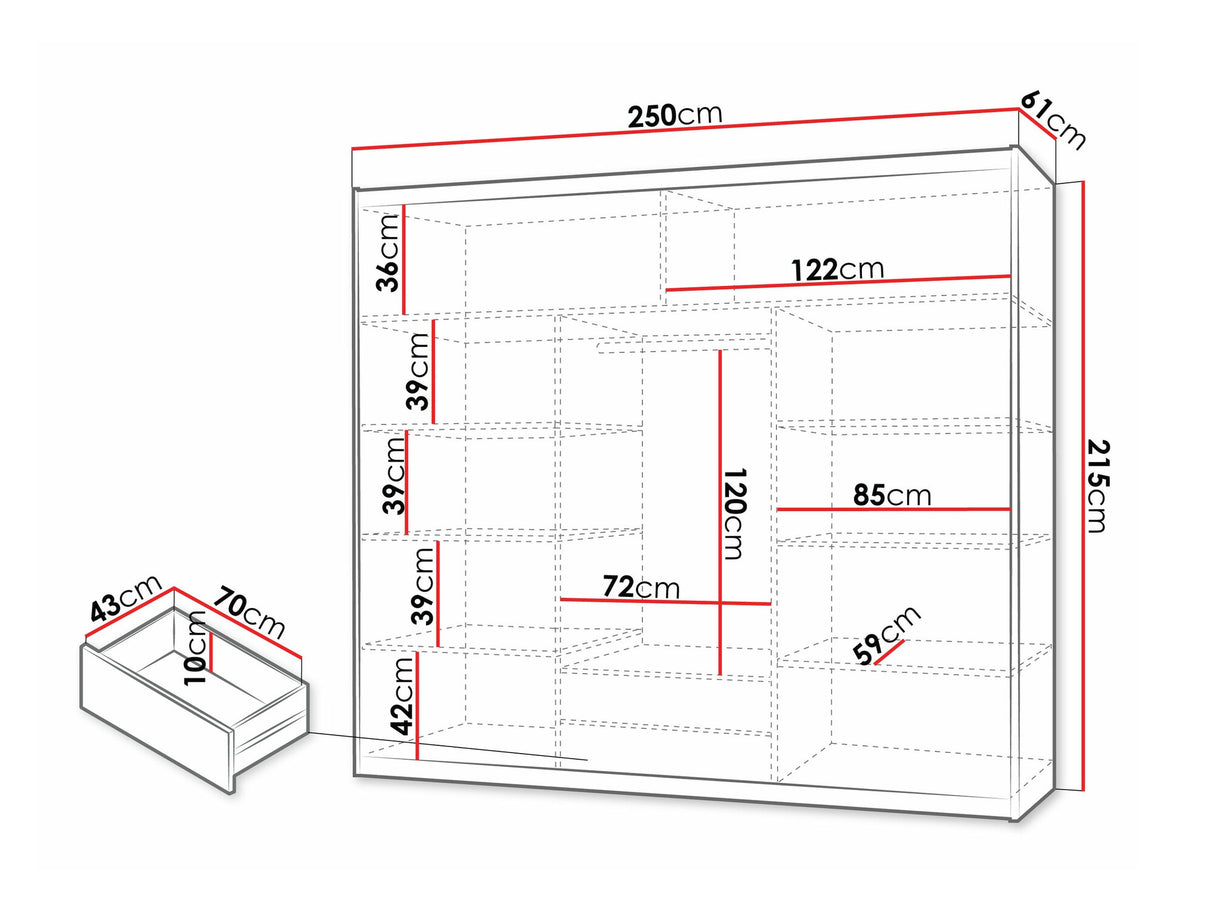 Gardróbszekrény Szafa LIZBONA II 250, Szín: Sonoma tölgy