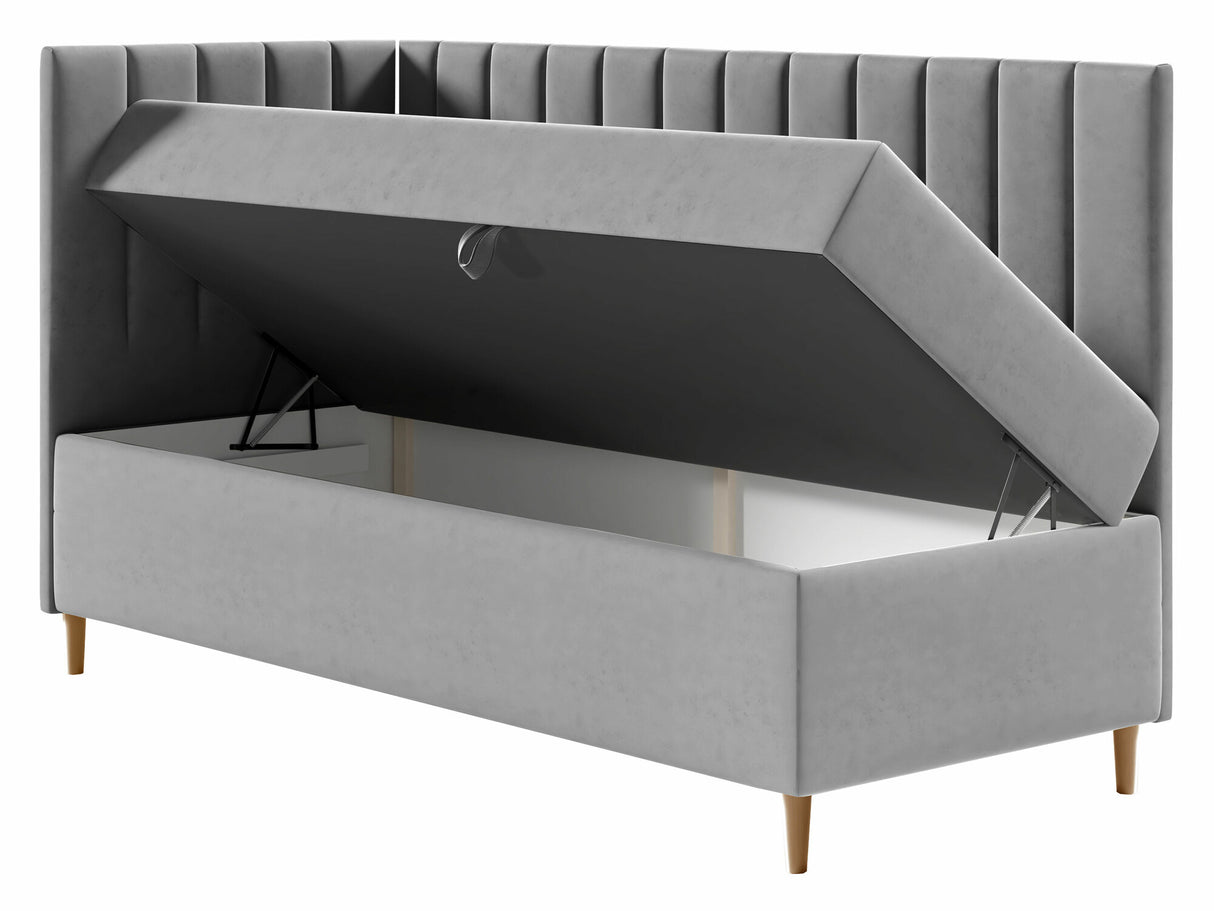 Kontinentális ágy JUNIOR MAJA 3, Szín: Öko bőr Soft 017 + Fresh 37, Ágyneműtartó: Bal oldalon, Alvó felület mérete: 90 x 200 cm