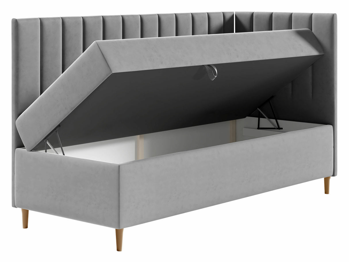 Kontinentális ágy JUNIOR MAJA 3, Szín: Öko bőr Soft 017 + Fresh 37, Ágyneműtartó: Jobbra, Alvó felület mérete: 100 x 200 cm