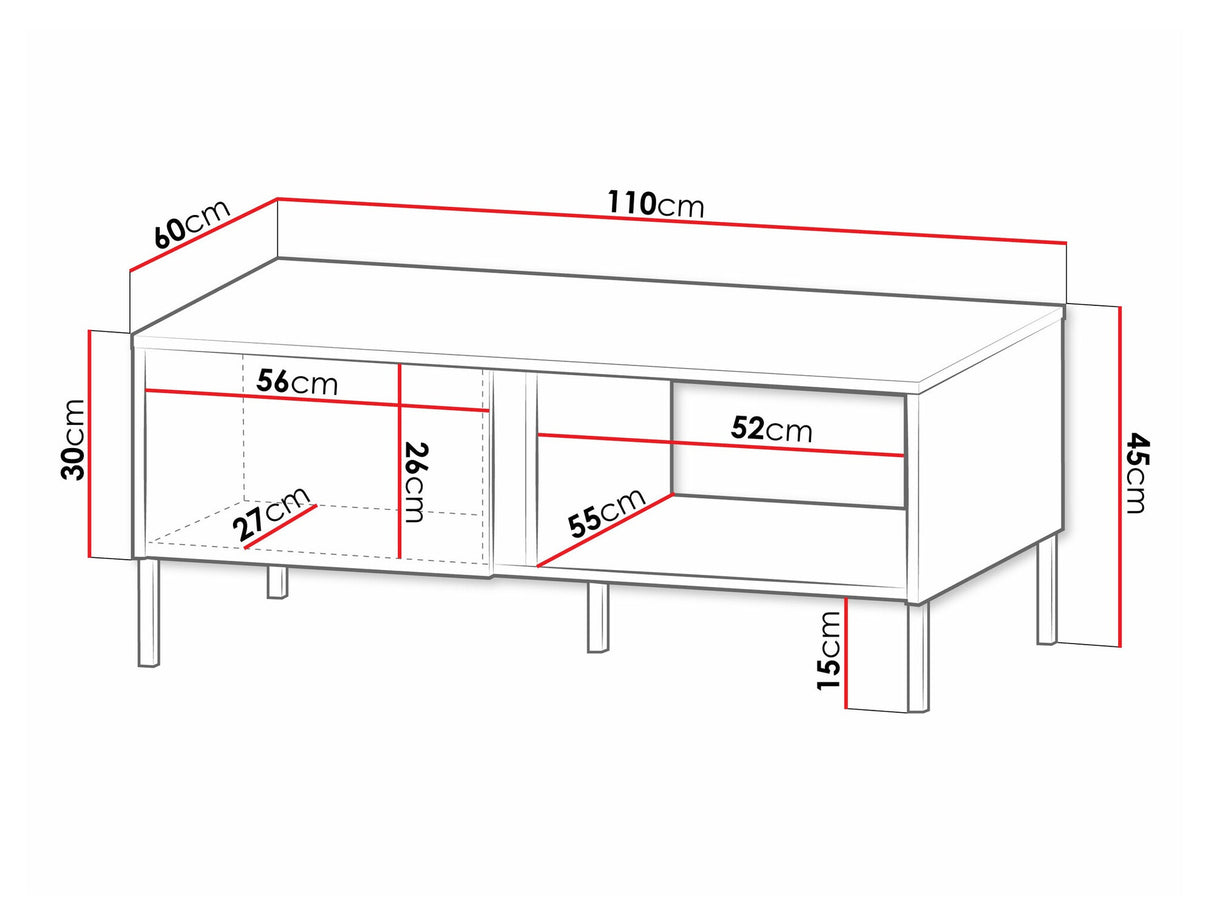 Dohányzóasztal MIA Regał 8 Stolik kawowy, Szín: Tölgy + Fekete