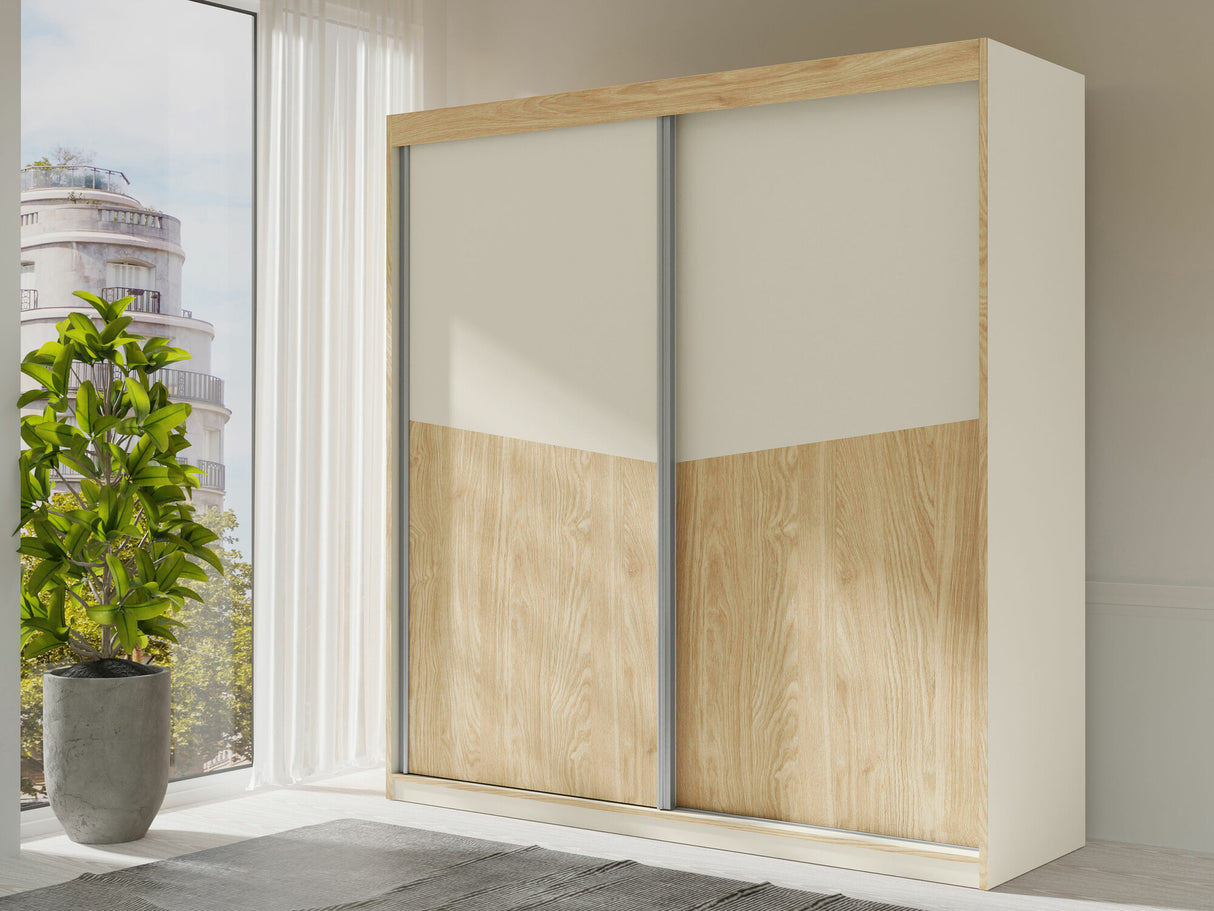 Gardróbszekrény ASTON Regał 1 Szafa 200, Szín: Beige + Tölgy