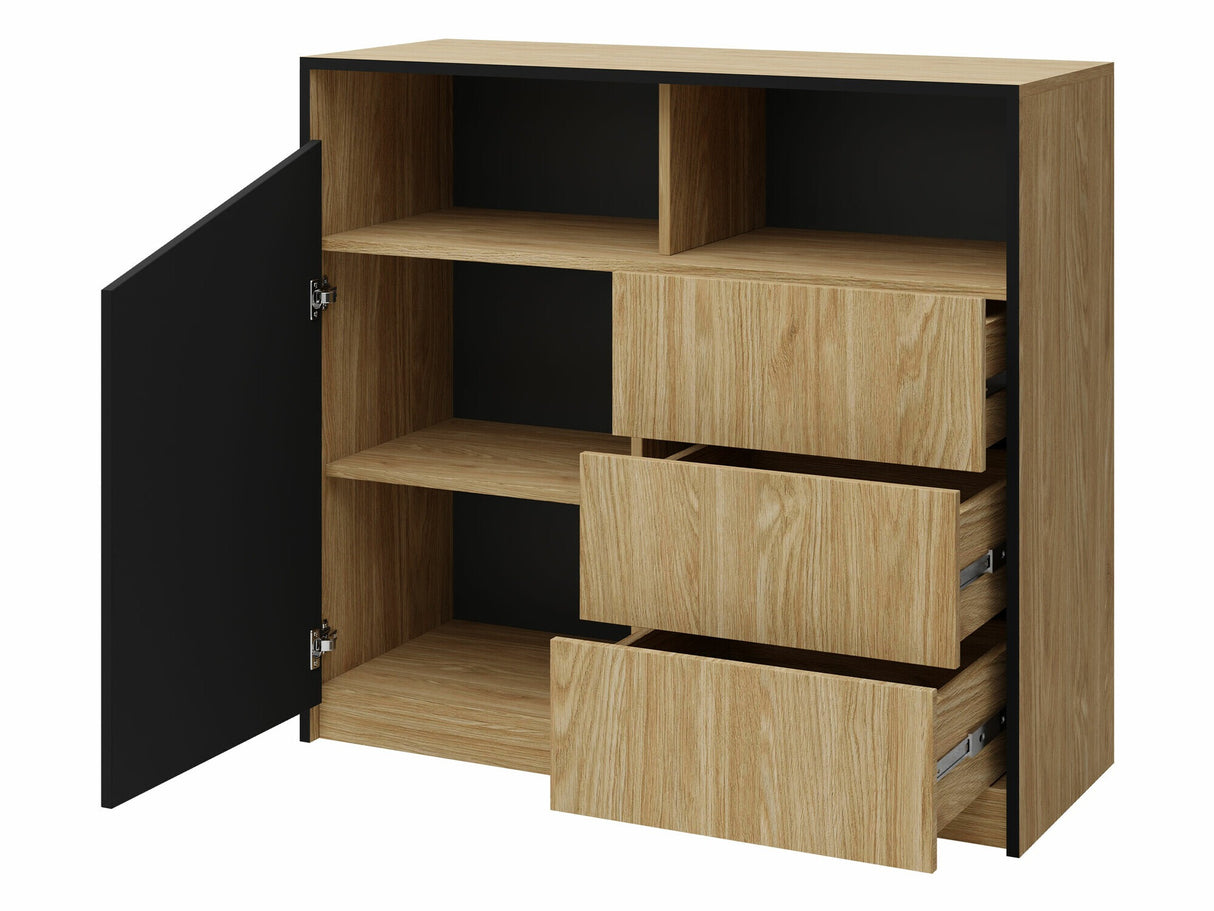 Komód ASTON Regał 4, Szín: Tölgy + Fekete