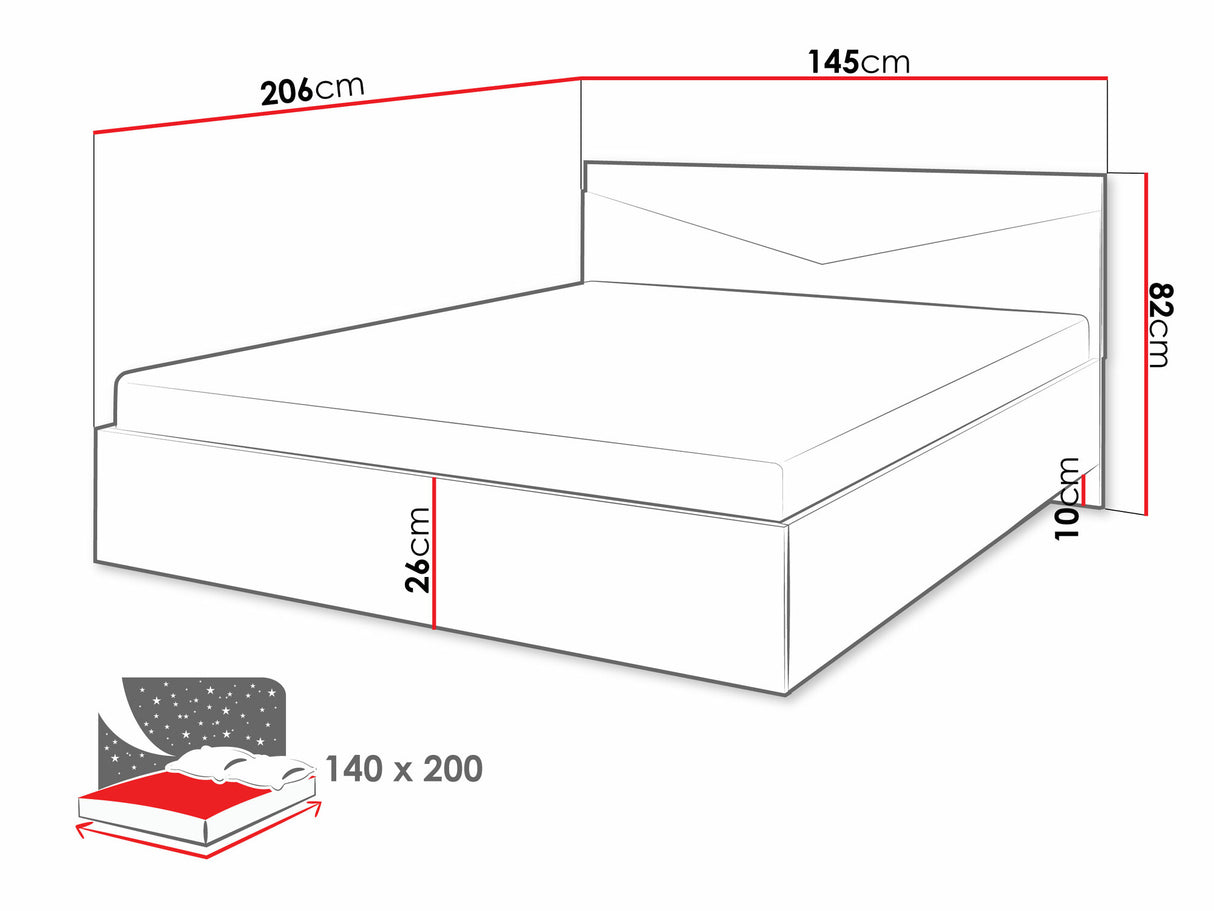 Ágy ASTON Regał 8 Łóżko 140/160, Szín: Tölgy + Fekete, Alvó felület mérete: 140 x 200 cm