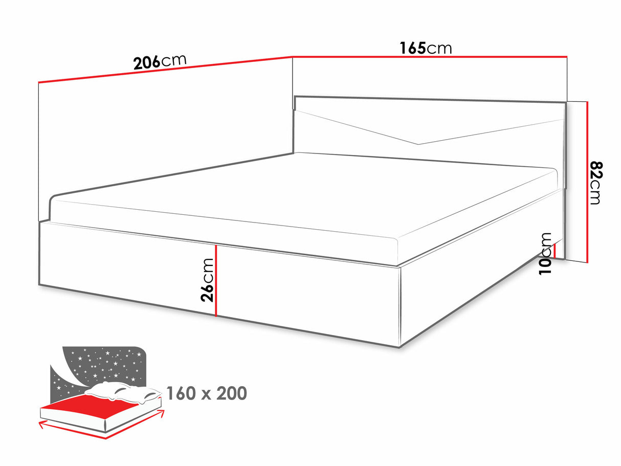 Ágy ASTON Regał 8 Łóżko 140/160, Szín: Tölgy + Fekete, Alvó felület mérete: 160 x 200 cm