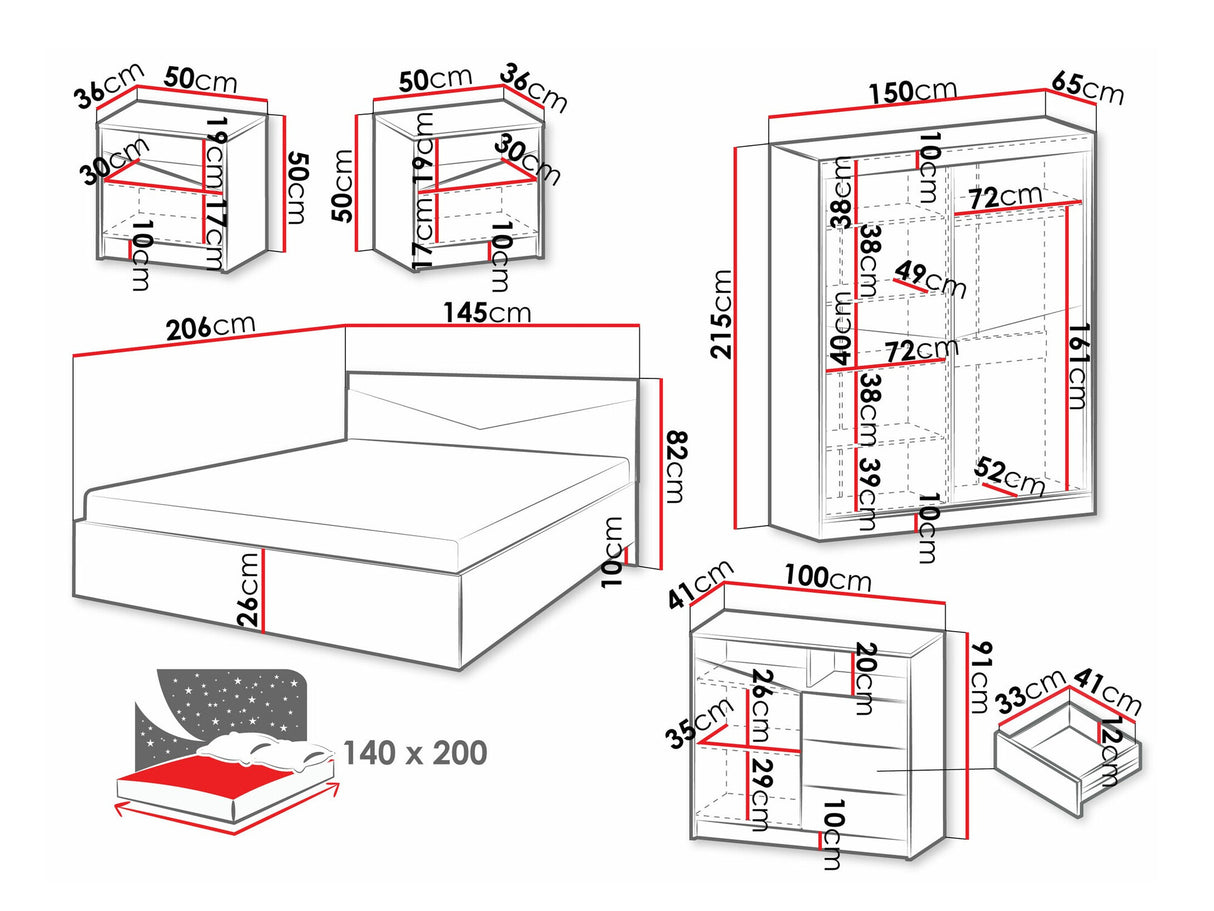 Hálószoba garnitúra Sypialnia ASTON I, Szín: Tölgy + Fekete