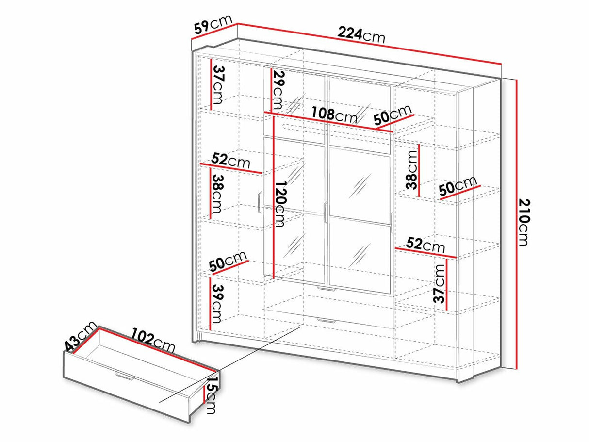 Gardróbszekrény Milton A szafa 220, Led világítás: Nem