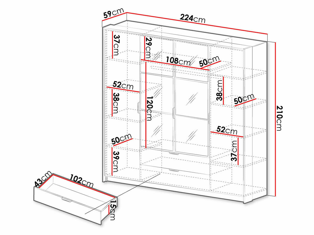 Gardróbszekrény Milton A szafa 220, Led világítás: Igen