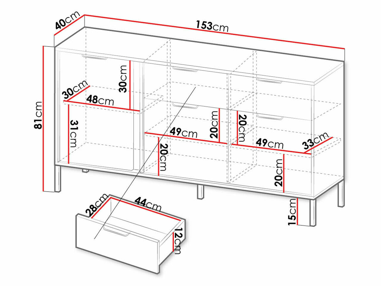 Komód Lars B komód 153 3d2s - Antracyt