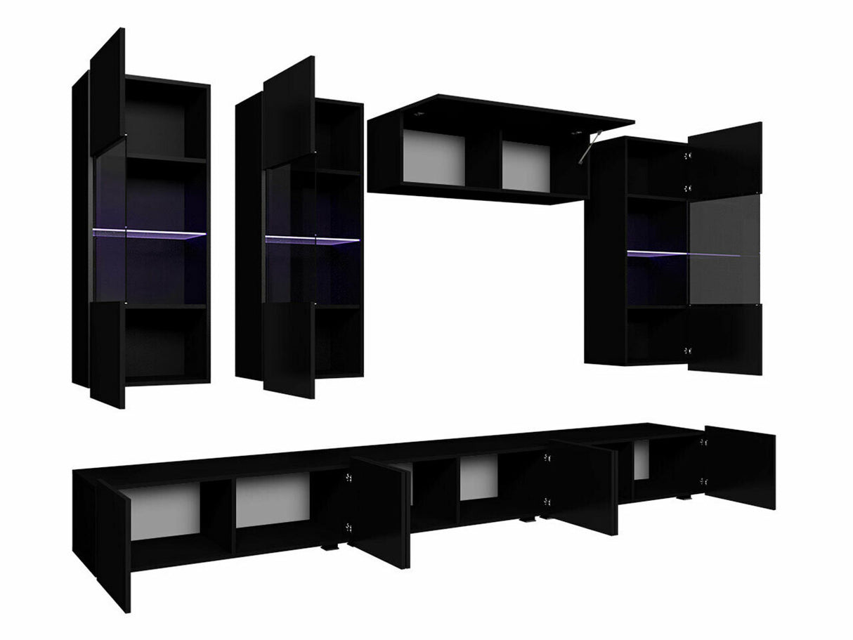 Nappali szett Calabrini (Bralani XI), Led világítás: Nem, Szín: Fényes fekete