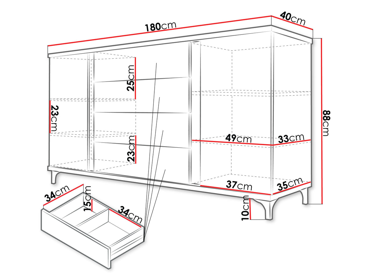 Komód MARCO 180 (Anrok 180 AR04), Szín: Fehér + Fényes fehér