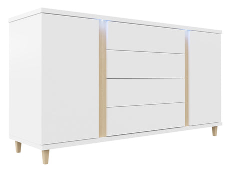 Komód MARCO 180 (Anrok 180 AR04), Szín: Fehér + Fényes fehér + Fényes fa