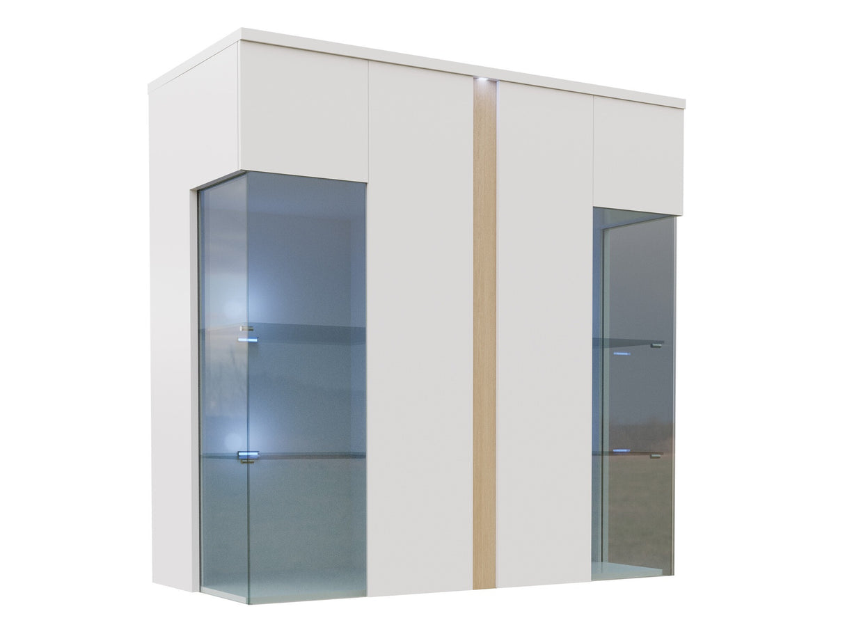 Fali szekrény MARCO 90 (Anrok 90/110 AR05), Szín: Fehér + Fényes fehér + Fényes fa