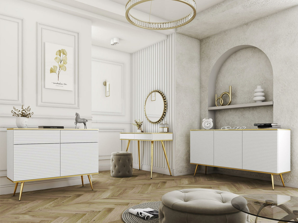 Konzolasztal Toaletka ORO Közepes sűrűségű farostlemez T102, Szín: Fehér + Aranysárga