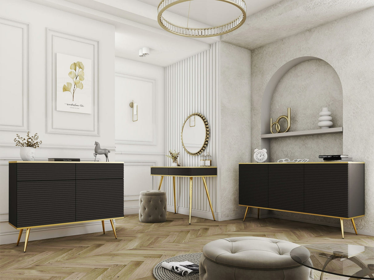 Konzolasztal Toaletka ORO Közepes sűrűségű farostlemez T102, Szín: Fekete + Aranysárga